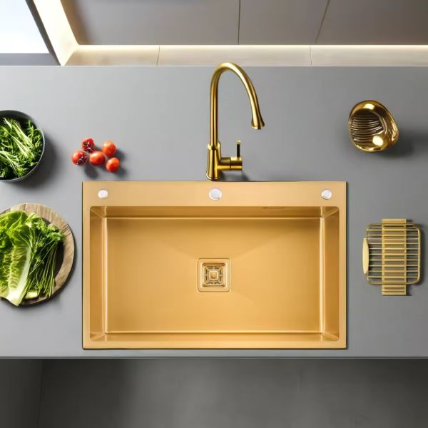 Luxury Gold Sink High Quality 304 S.S. Top Mount Handmade Sink Single Bowl for Kitchen