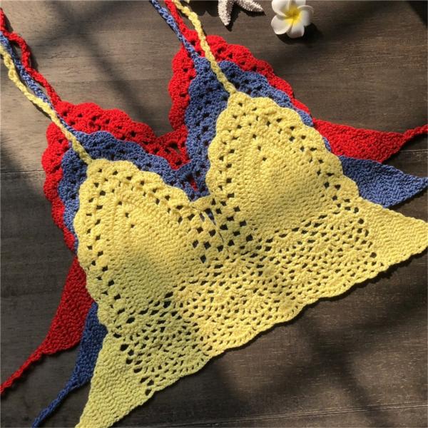 Niris Lingerie New Fashion Knit Crochet Cami Women Bralette Halter Neck Crop Tops Summer Beach Bikini