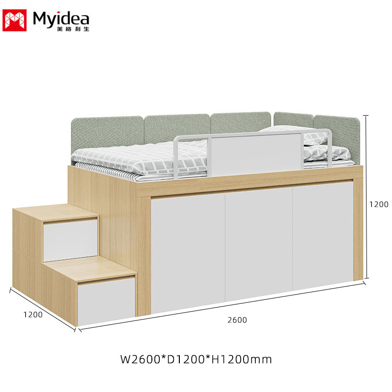 Loft Bunk Bed with Storage Stairs for Bedroom & Apartment, Space-Saving High-Low Bed Frame with Built-In Storage Steps and Under-Bed Storage Space