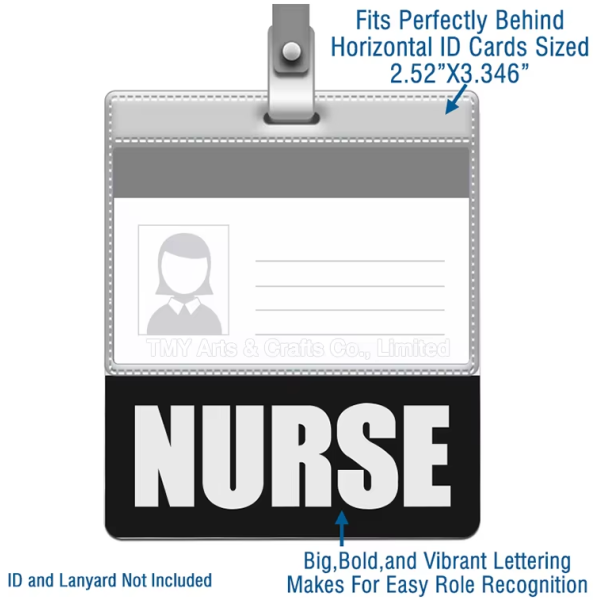 Double Sided Identification Horizontal PVC Badge Heavy Duty Custom Black Screen Printing With Holder For Resident Nurses