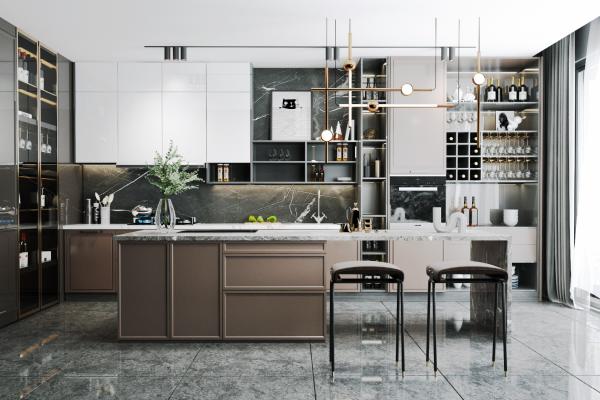 Strength  Durability Metallic Lacquer Kitchen Cabinet Modular Wood  CAD Drawing