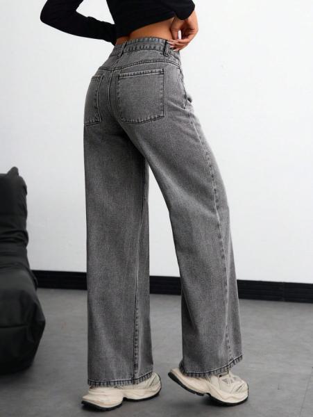 Medium grey comfortable breathable denim pants for women