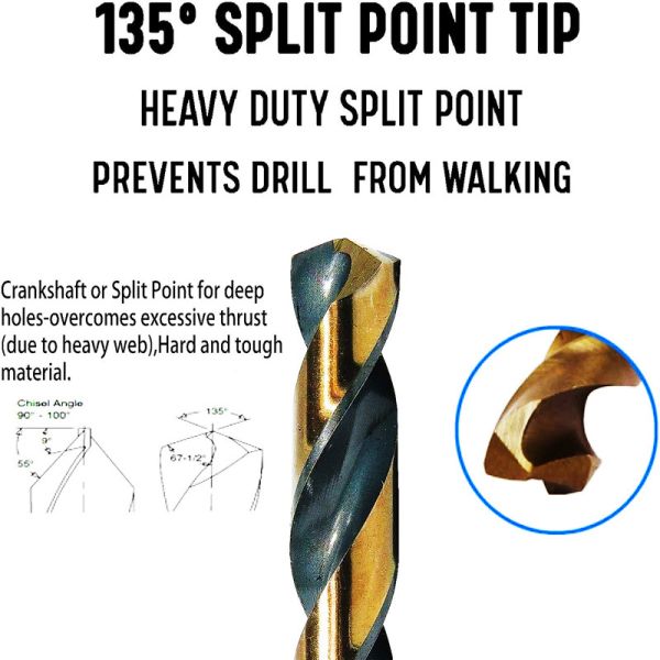 ANSI M35 Cobalt Twist Drill Bit – 1/2 Inch Max, Three-Flat Shank, Black & Gold, for Metal Drilling