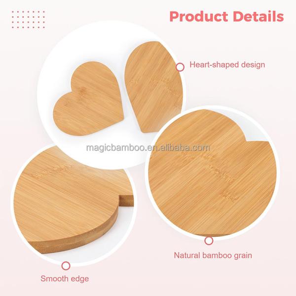 Tablas de corte de bambú en forma de corazón sostenibles 3 pcs para cocinas profesionales