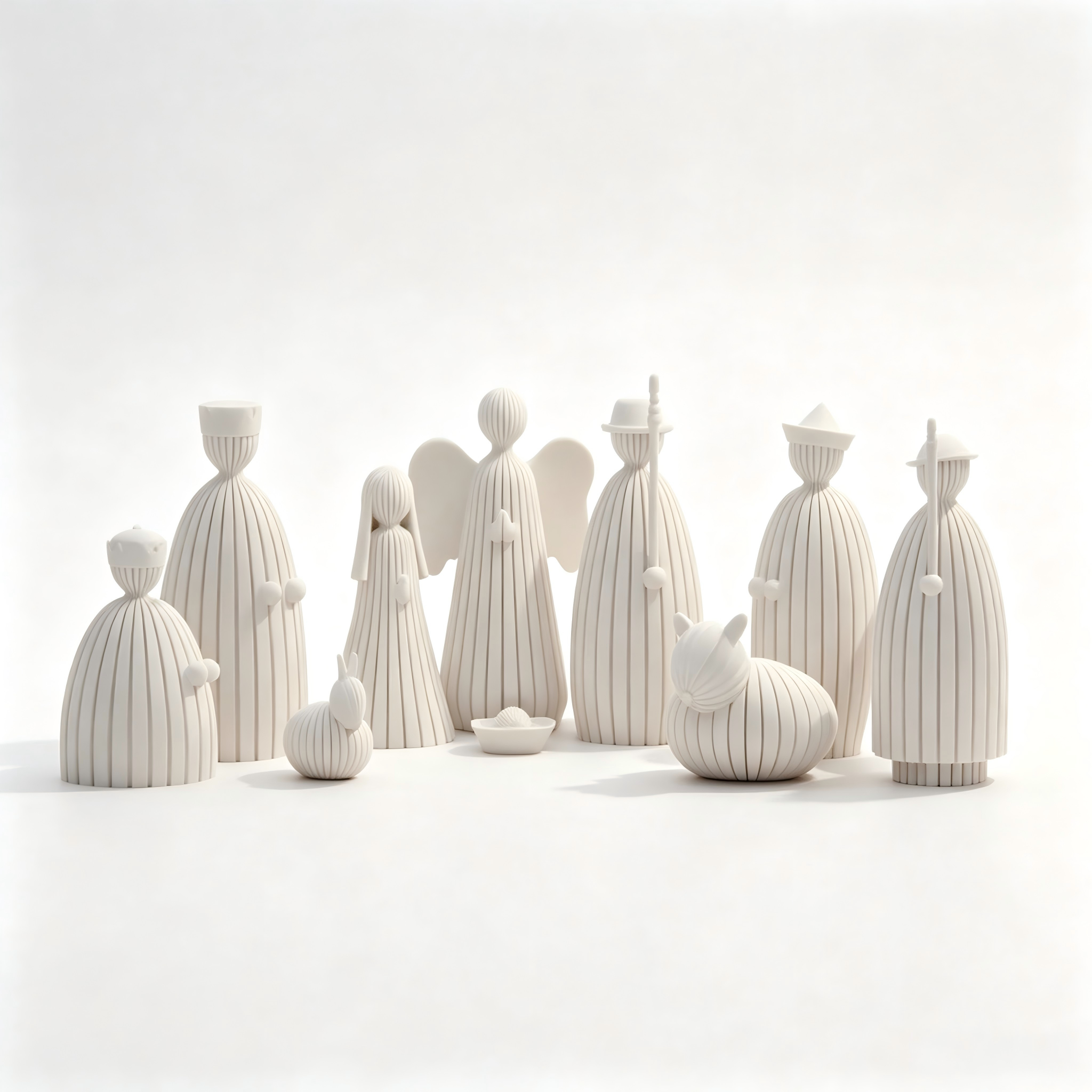 Minimalist 3D Printed Holiday Decoration Styling Xmas Nativity Textured Figurine Set