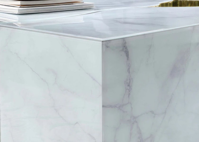 White Marble Glass Coffee Table with Gold Mirror and 119.4X70X44.5CM Dimensions for Living Room