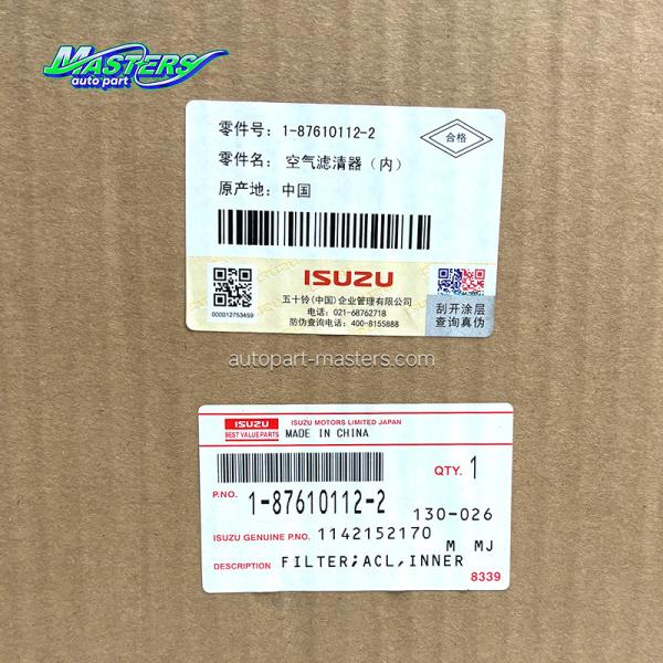 Masters 1-87610112-2 1-14215217-0 Filtro de ar 1876101122 1142152170 para ISUZU CXZ51K 6WF1
