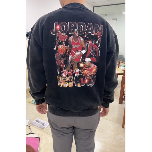 Mens Oversized Crewneck Sweatshirt DTG Printing Logo Acid Wash Distressed