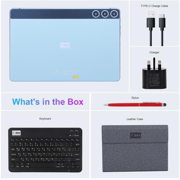 C idea 10.1 Inch Smart Tablet 10000mAh Battery 8GB+512GB with Bluetooth Keyboard and SIM Support for Education Learning