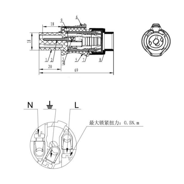 3 штифта Круговое питание соединитель Электрический Powercon Мужчина PA6 материал