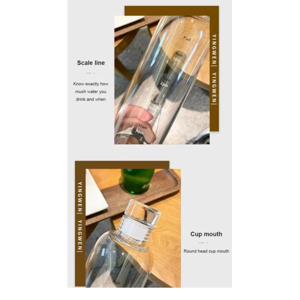 Minimalist Design Style 500ml BPA-Free Borosilicate Glass Water Bottle with Time Marker