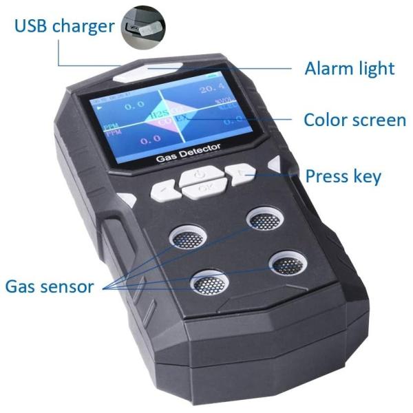 4 в 1 Handheld Multi сигнале тревоги голоса регистрации данных детектора газа 100PPM 1000PPM