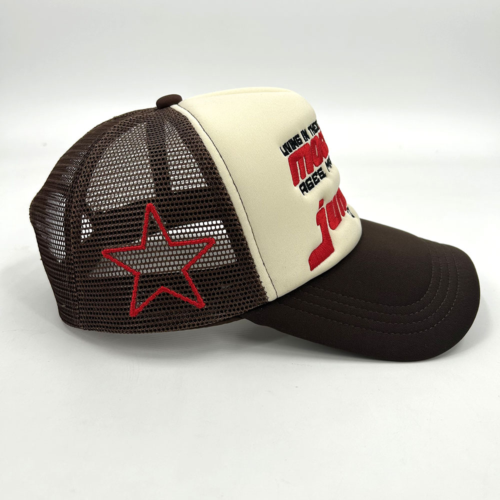 Special Colors Custom Trucker Hat Embroidered Powder Puff Printing Snapback Cap
