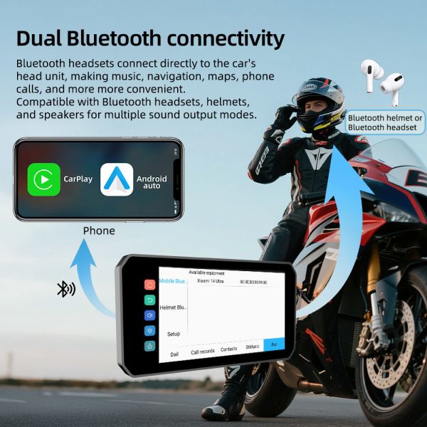 7 Inch Motorcycle Carplay GPS Navigation Screen Moto Android Auto Touch Display Quick Easy Removal of Anti-theft