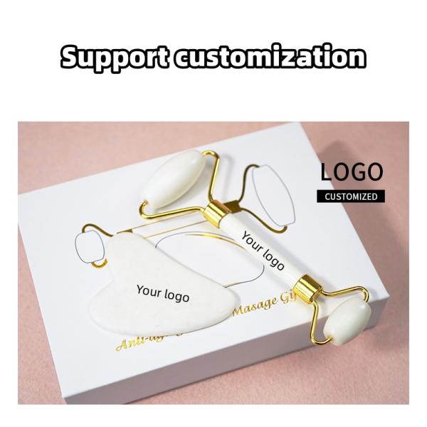 Skin Care Tool Natural White Jade Stone Gua Sha Scraping Board Guasha Face Roller Gift Box Set for Body Muscles Massage