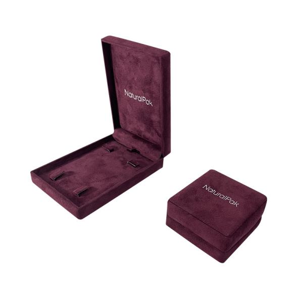 Luxury Jewellery Packaging Box Plastic Covered Microfiber soft Pendant Bracelet Bangle Necklace Burgundy rounded corner