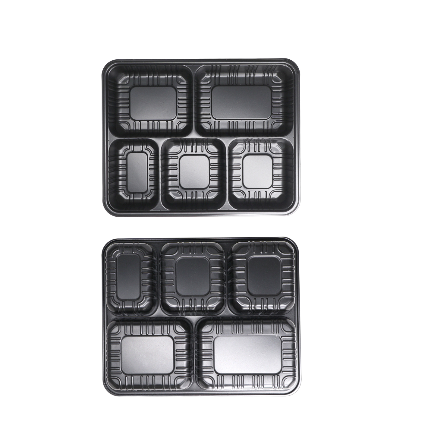 1500ml Black PP 5 Compartment Microwavable Meal Box Disposable Rectangle Takeout Bento Container for Restaurant with Clear Lid