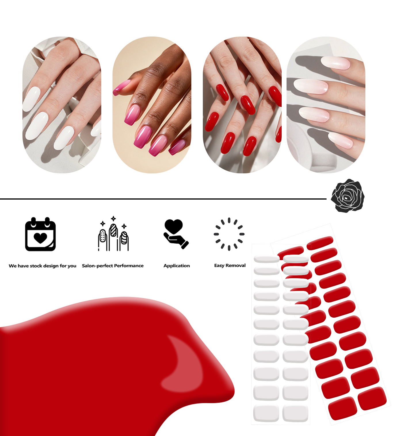 No LED Lamp Needed Gel Nail Wraps Easy Apply Remove Salon Quality Gloss Full Cover