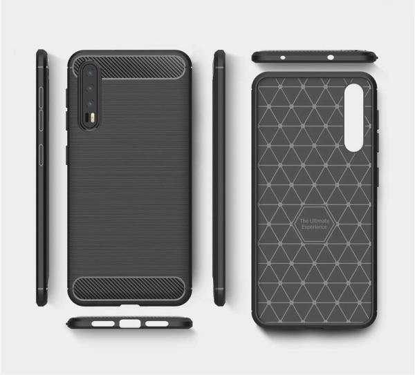 Shockproof Armor Carbon Fiber Hybrid Brush Mobile Cover Phone Case for Huawei P20 plus