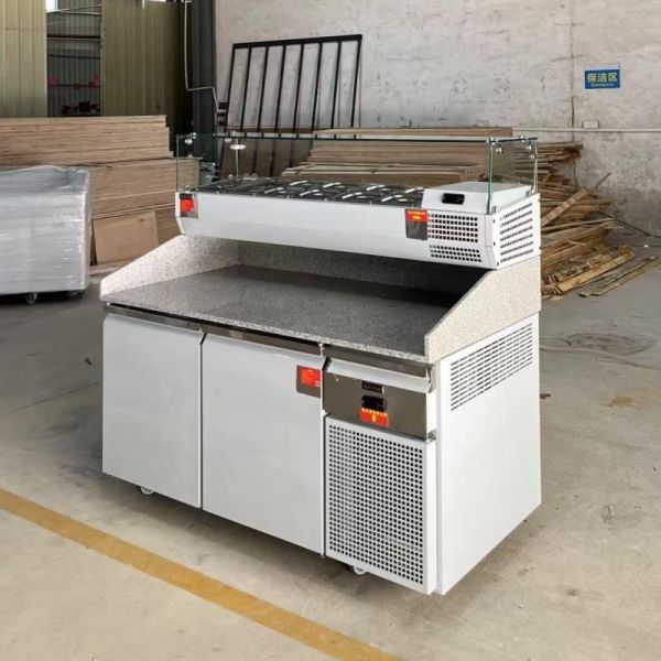 Double-Temperature Air Cooler Salad Pizza Prep Table Refrigerator With Marble Worktop