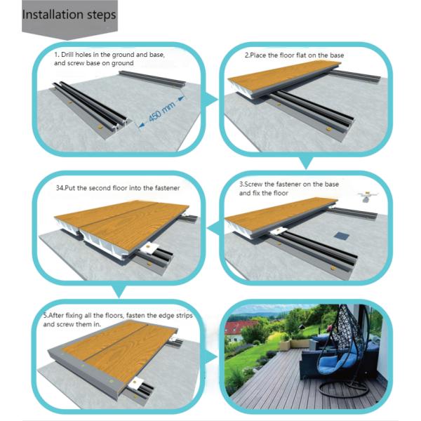 Plancher en alliage d'aluminium de couleur bois recouvert de TPE pour le parc du balcon de la cour