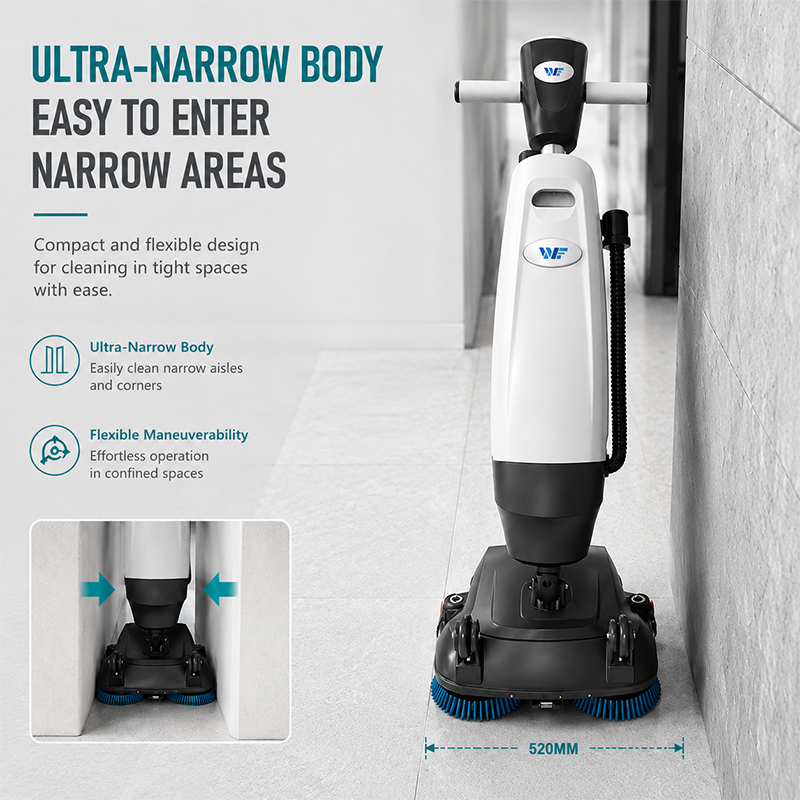 Mini Floor Scrubber 320W High Power Cordless 120min Runtime Walk Behind Scrubber Dryer for Gym Hospital Cafe