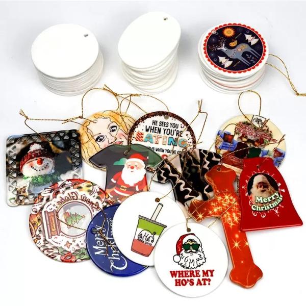 3 Inch Round Ceramic Sublimation Christmas Ornaments For Heat Transfer Printing