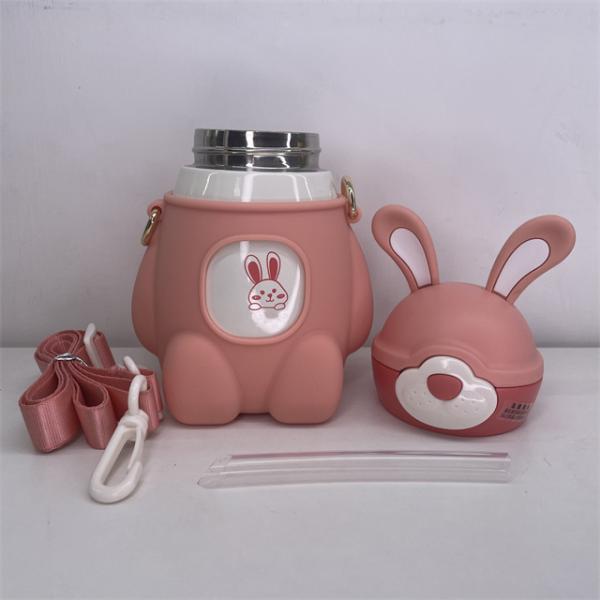 442.3g Big Capacity Stainless Steel Vacuum Flask with Cute Big Ears Rabbit Back Strap