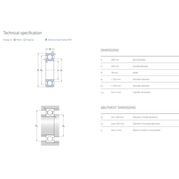 Large  deep groove ball bearing  61996MA