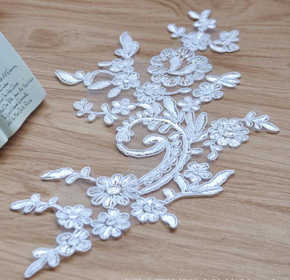 Cord Lace Applique Ivory Color Embroidery Flower for Wedding Dress  embroidery rayon thread