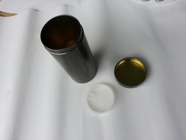 Black Color Printed TinTea Canister Box Glossy With Plastic Insert Inside