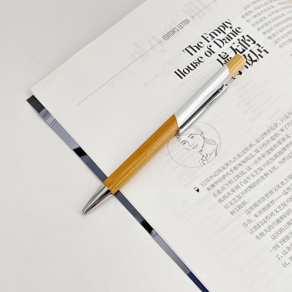 Environmental Multi Color Press Type Bamboo Ball Pen Printing Logo Click Ballpoint Pen