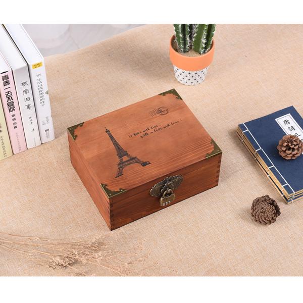Varnishing Handling Vintage Style Customized Small Wooden Wedding Photo Box with Lock
