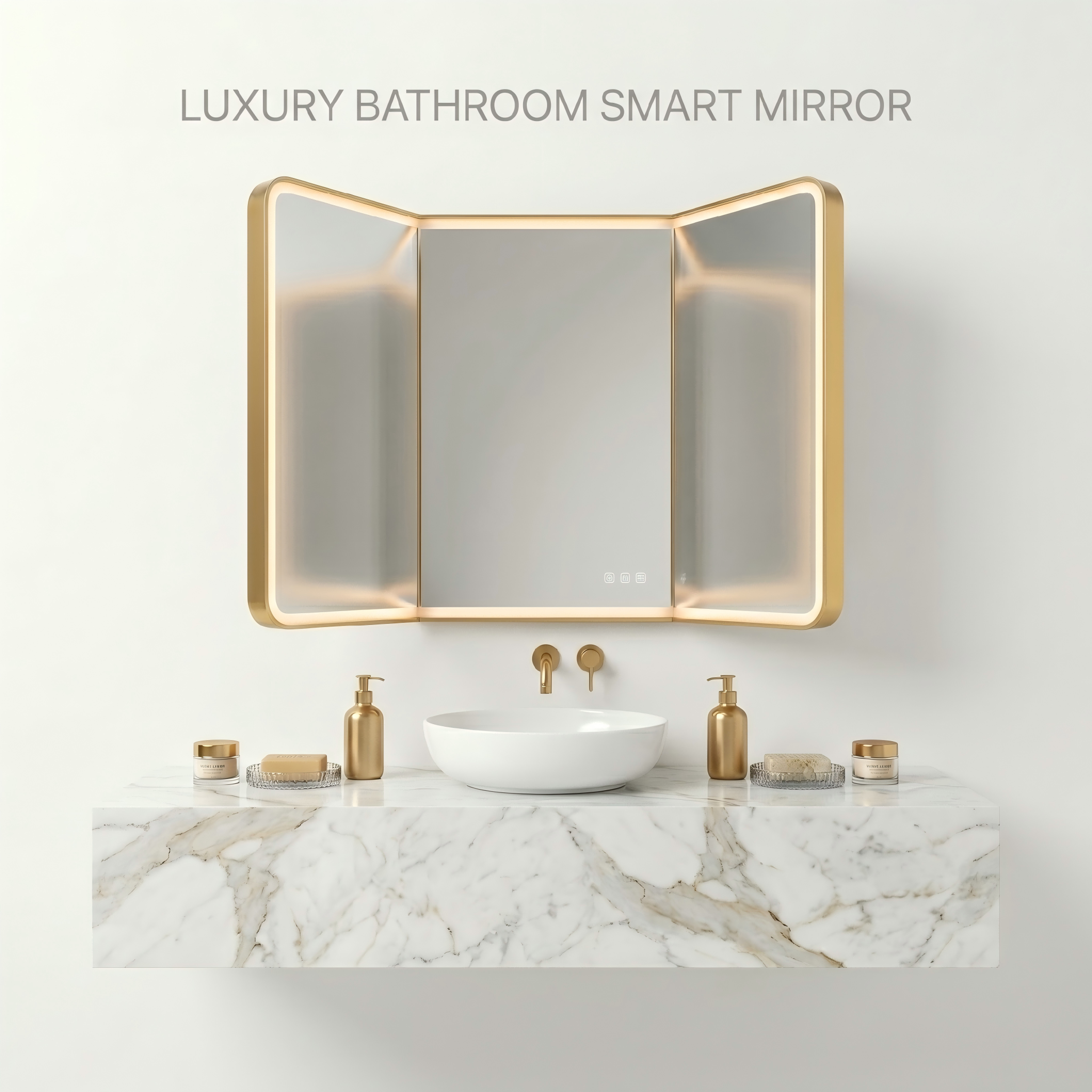 Kingstin Luxury Smart LED Tri-fold Mirror Bathroom Vanity Mirror with Bluetooth Music Anti-fog 3 Color Temperature Customizable
