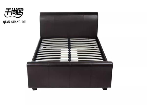 Custom Upholstered Bed With Drawers , Black Leather Bedroom Sleigh Bed