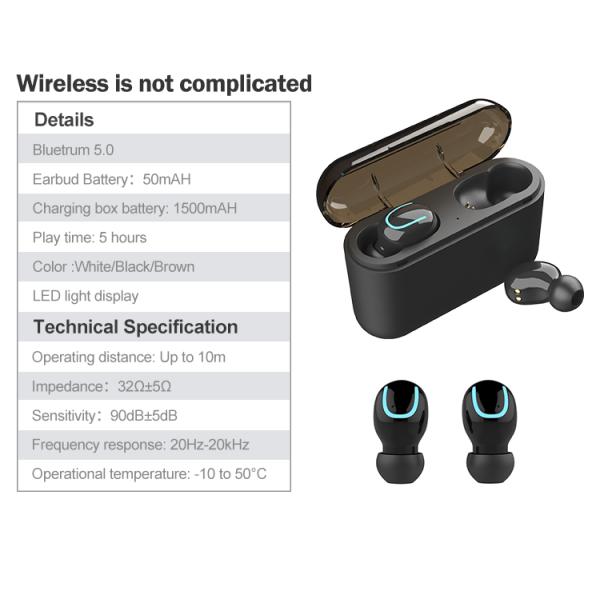 Rechargeable IPX4 Waterproof Earbud With Microphone 1500mAh USB Power Bank Dock Charging Case