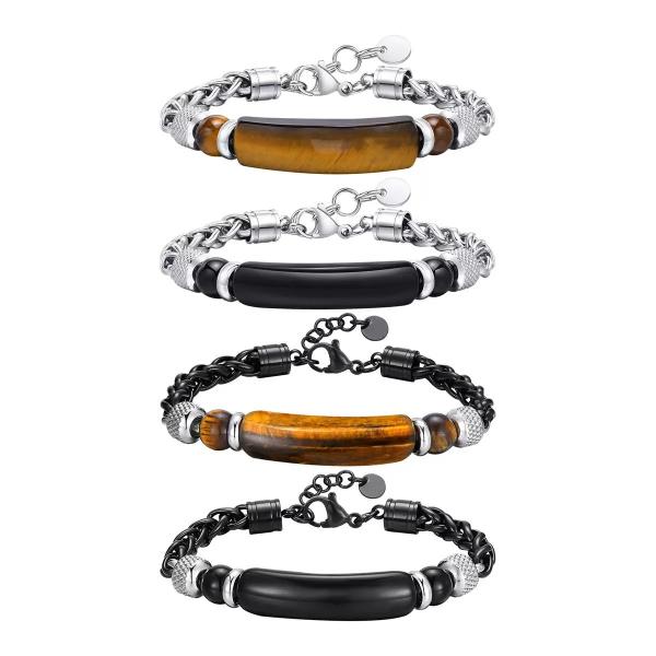 Inlay Setting Technology 316L Stainless Steel and Wood Bracelet for Men's Accessories