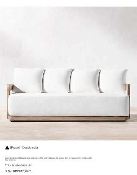 Solid Teak Wood Garden Sofa Set Outdoor Lounge Bed With High Rebound Sponge Cushion