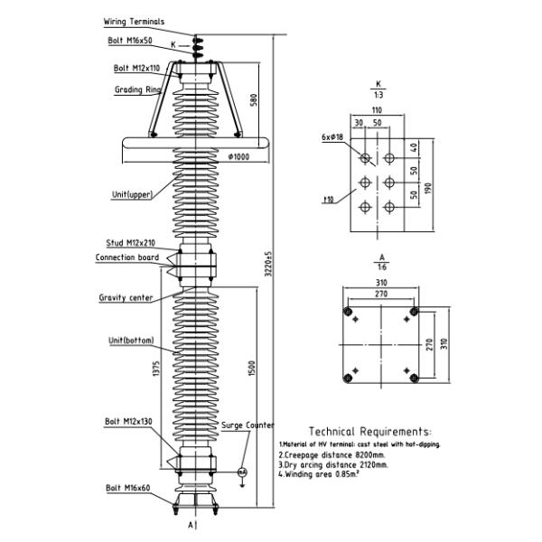 IEC60099-4: 2014 фарфор стандарта 230kV расквартировал Arrester пульсации металлической окиси молнии