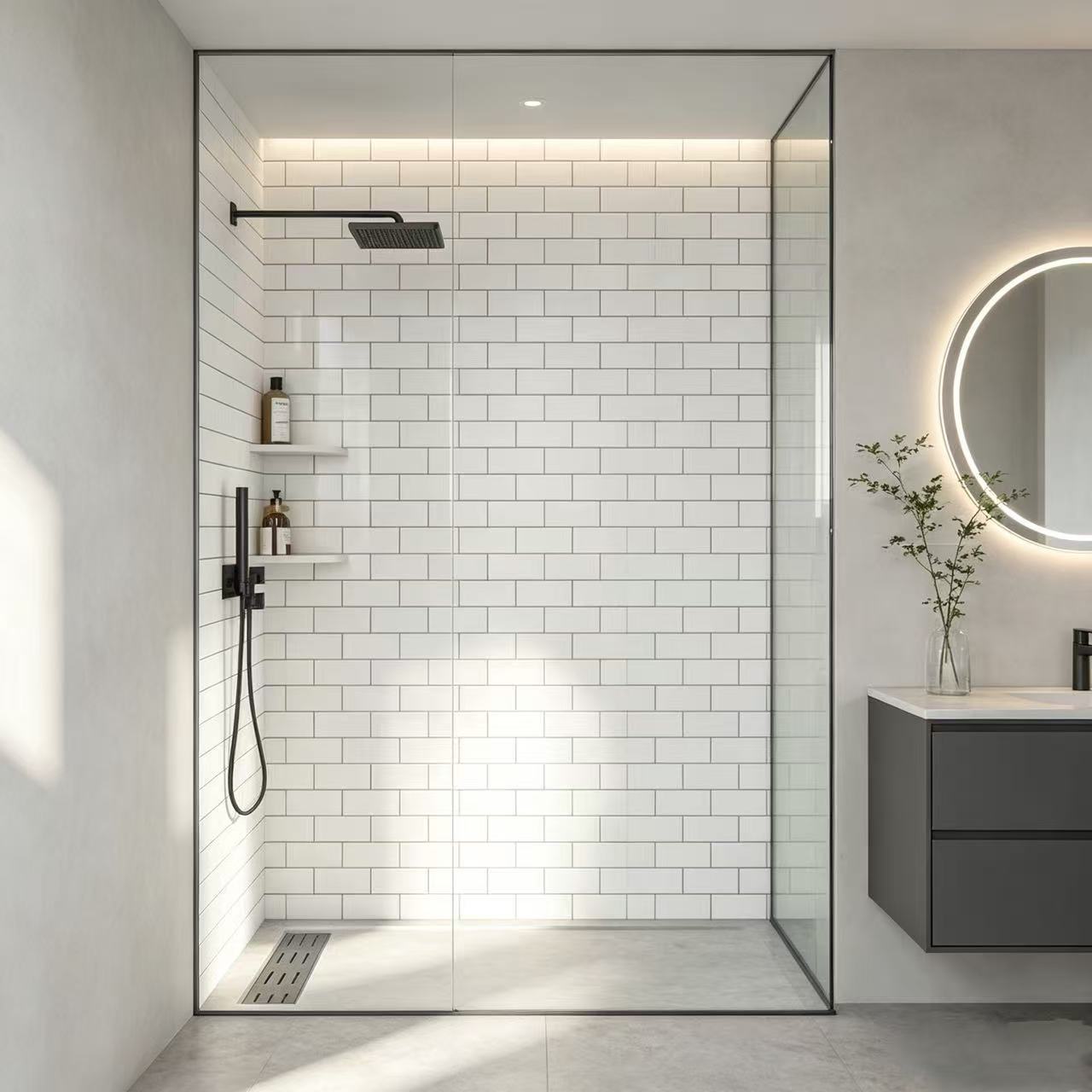 Brick Layout Subway Solid Shower Panels Waterproof Bathroom Tub Wall