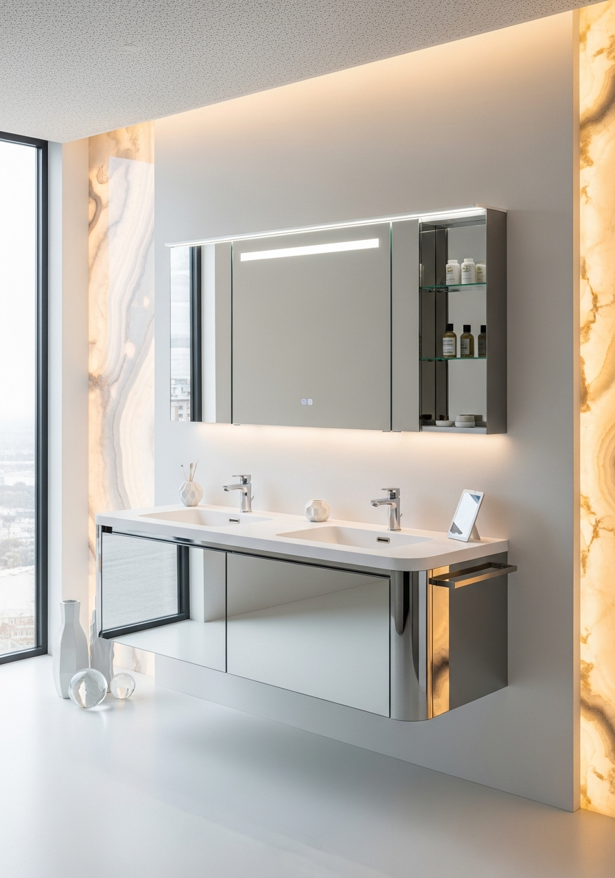 Luminous Pearl Vanity with Mirror-Polished Accents in 304 Stainless Steel