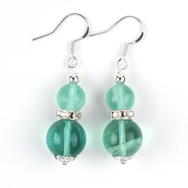 Handmade Crystal Stone Earrings Green Fluorite Gemstone Beaded Pendant Earrings