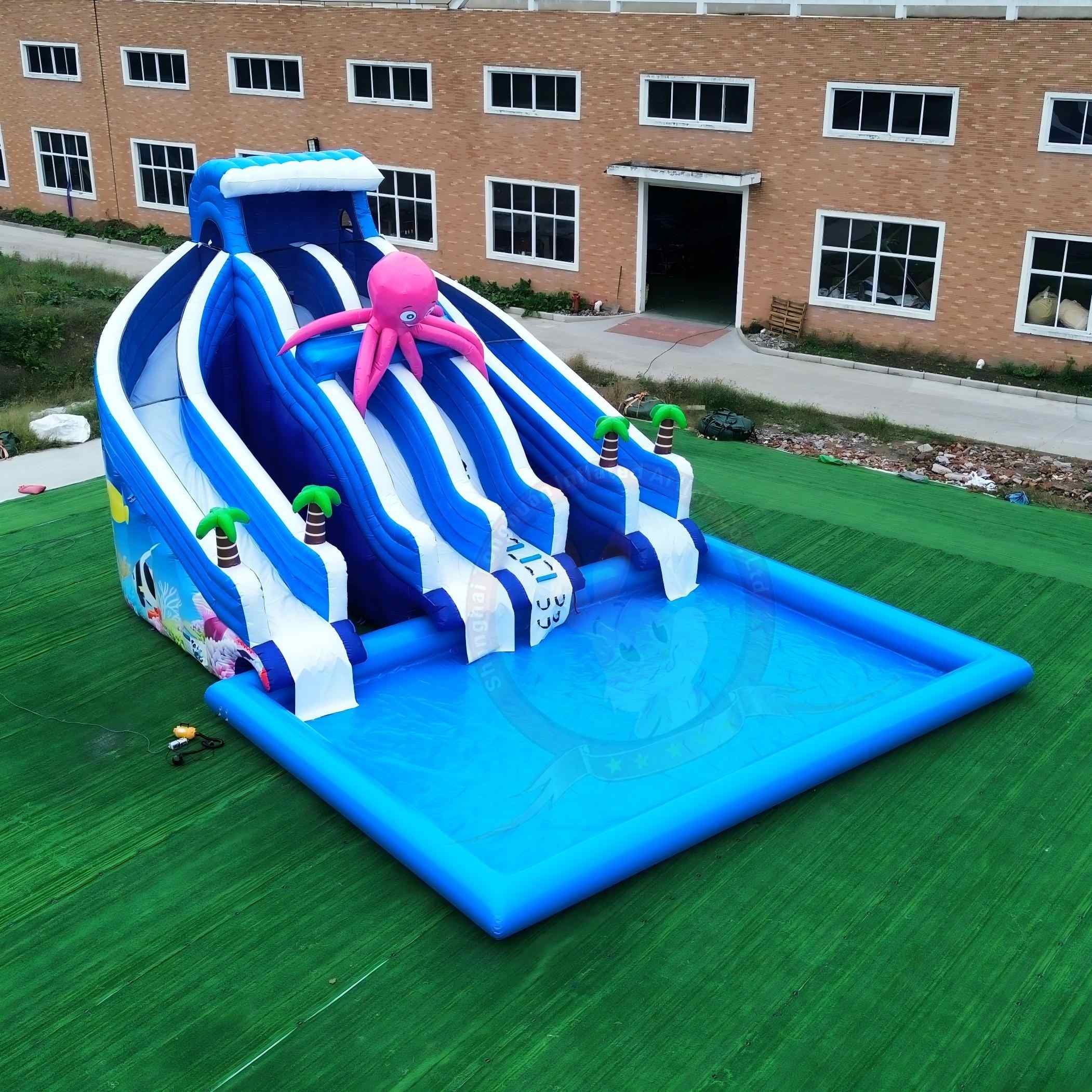 Outdoor Inflatable Water Slide With Pool Custom Cartoon Sea Animal Theme for Family Activities Summer Festivals and Commercial Recreation Projects