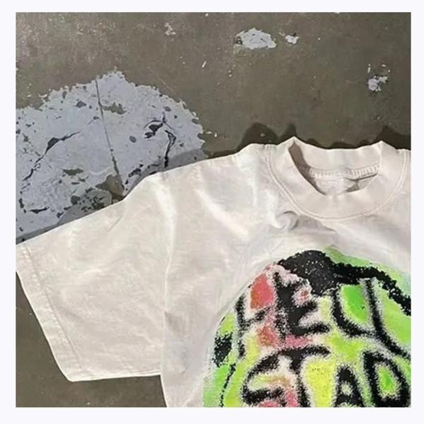 T-shirt personalizado para homens lavagem ácida impressão de tela de caixa peso pesado 100% algodão 180-400gm