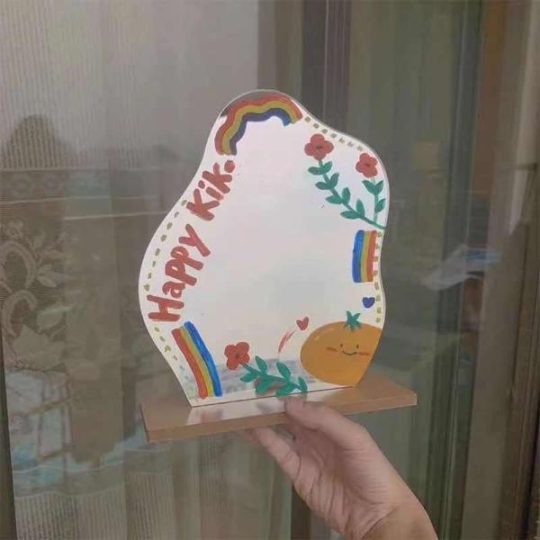 Curvy Portable Lighted Makeup Mirror Wood Stand For Vanity