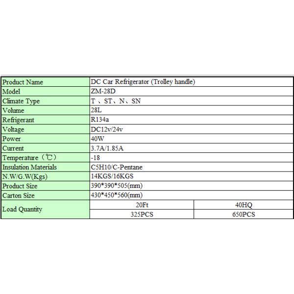 28L Car Mini Camping Fridge ZM-28D With Steel And Tempered Glass Material