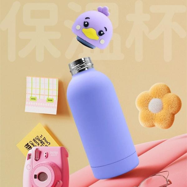 Premium 16oz Insulated Stainless Steel Kids Water Bottle with Detachable Soft Animal Head Lid – Fun, Safe, Eco-Friendly and Leak-Proof Thermos for School, Travel, Sports and Everyday Drinking