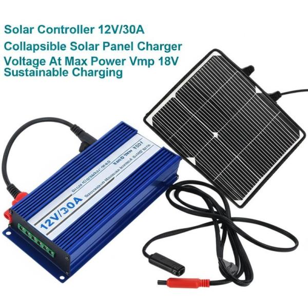 Solar Controller 12V/30A Collapsible Solar Panel Charger Voltage At Max Power Vmp 18V for Sustainable Charging