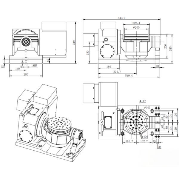 Hybrid 5 Axis Rotary Table with Direct Drive for High Precision Heavy Load High Stability CNC