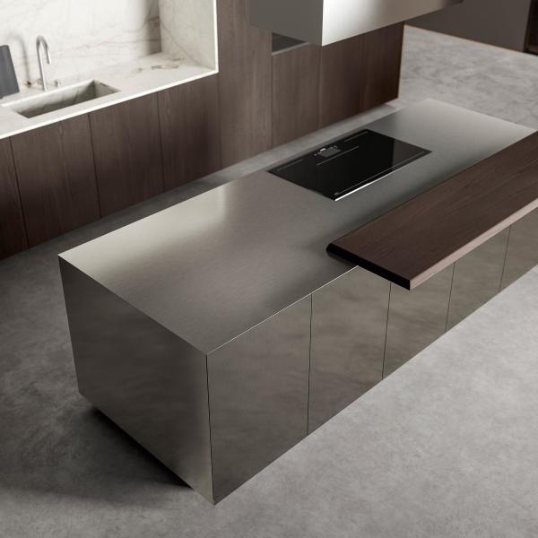 Custom Aluminio Simple Veneer de madera gabinete de la pared cocina moderna 304 de acero inoxidable gabinete de la cocina con isla